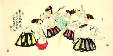 Chinese Beautiful Ladies Painting,50cm x 100cm,3540009-x