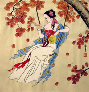 Chinese Beautiful Ladies Painting,69cm x 69cm,3801001-x