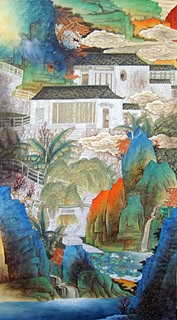 Chinese Buildings Pavilions Palaces Towers Terraces Painting,97cm x 180cm,1002012-x