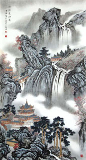 Chinese Buildings Pavilions Palaces Towers Terraces Painting,65cm x 125cm,1126020-x