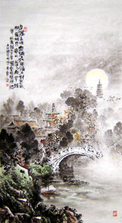 Chinese Buildings Pavilions Palaces Towers Terraces Painting,97cm x 180cm,1127001-x