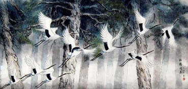 Chinese Crane Painting,66cm x 136cm,4700008-x