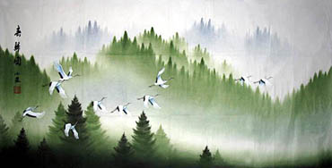 Chinese Crane Painting,69cm x 138cm,4701003-x