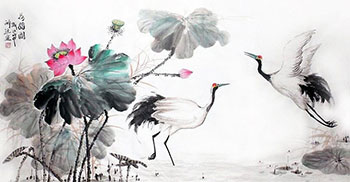 Chinese Crane Painting,97cm x 180cm,zy21191014-x