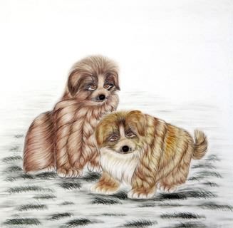 Chinese Dog Painting,66cm x 66cm,4340014-x