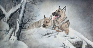 Chinese Dog Painting,66cm x 130cm,4460003-x