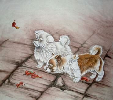 Chinese Dog Painting,66cm x 66cm,4460006-x