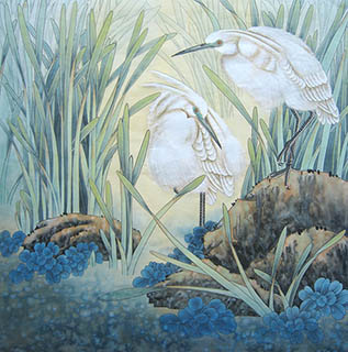 Chinese Egret Painting,66cm x 66cm,2011044-x