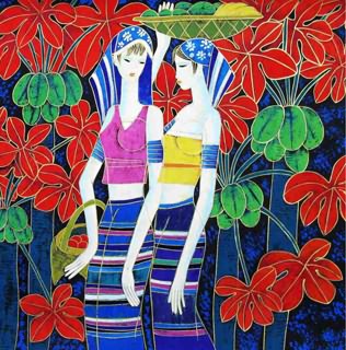 Chinese Ethnic Minority Painting,69cm x 69cm,3815027-x