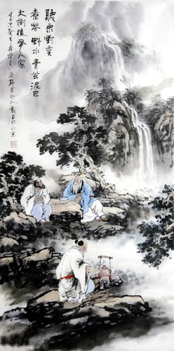 Gao Shi Play Chess Tea Song,50cm x 100cm(19〃 x 39〃),3711081-z