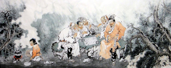 Gao Shi Play Chess Tea Song,96cm x 240cm(38〃 x 94〃),3764010-z