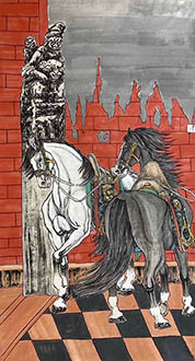 Chinese Horse Painting,68cm x 136cm,lzx41188007-x