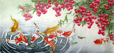 Chinese Koi Fish Painting,66cm x 136cm,2387040-x