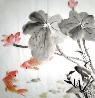 Chinese Koi Fish Painting,69cm x 69cm,2805014-x