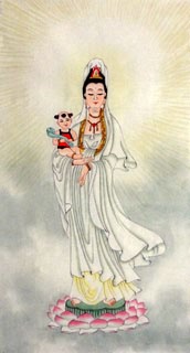 Chinese Kuan Yin Painting,34cm x 69cm,3811025-x