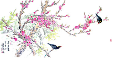 Chinese Peach Blossom Painting,69cm x 138cm,2360044-x