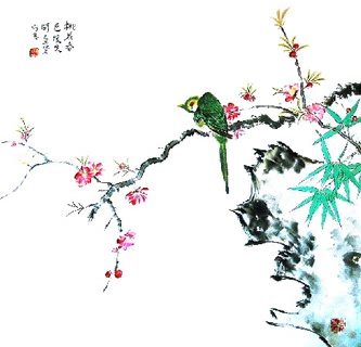 Chinese Peach Blossom Painting,66cm x 66cm,2407005-x