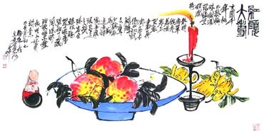 Chinese Peach Painting,66cm x 130cm,2371015-x