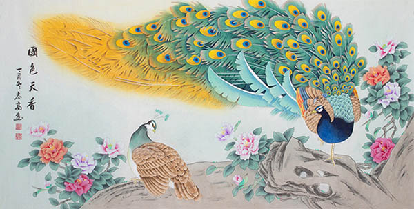 Peacock Peahen,136cm x 68cm(54〃 x 27〃),lzg21186008-z