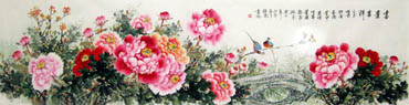 Chinese Peony Painting,60cm x 240cm,2482004-x