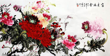 Chinese Peony Painting,68cm x 136cm,cxm21106002-x