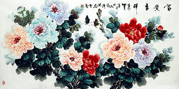 Chinese Peony Painting,68cm x 136cm,lhr21105025-x