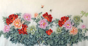 Chinese Peony Painting,97cm x 180cm,lp21073004-x