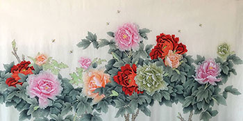 Chinese Peony Painting,97cm x 180cm,lp21073005-x