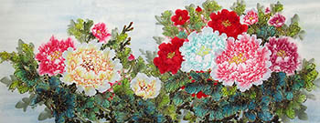 Chinese Peony Painting,70cm x 180cm,lyj21072005-x