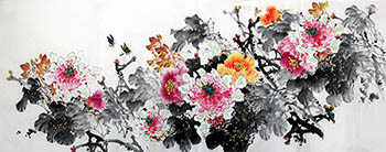 Chinese Peony Painting,70cm x 180cm,lym21071003-x