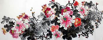 Chinese Peony Painting,70cm x 180cm,lym21071004-x