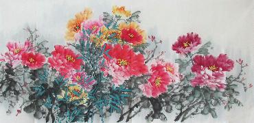 Chinese Peony Painting,66cm x 136cm,tcf21090004-x