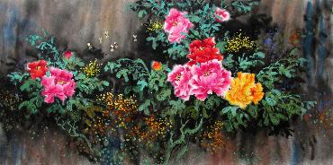 Chinese Peony Painting,66cm x 136cm,wjh21070009-x