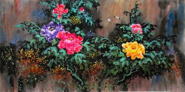 Chinese Peony Painting,66cm x 136cm,wjh21070011-x
