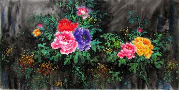 Chinese Peony Painting,66cm x 136cm,wjh21070014-x