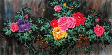 Chinese Peony Painting,66cm x 136cm,wjh21070015-x