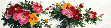 Chinese Peony Painting,35cm x 136cm,wz21103001-x