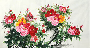 Chinese Peony Painting,97cm x 180cm,wz21103005-x