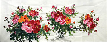 Chinese Peony Painting,96cm x 240cm,wz21103006-x