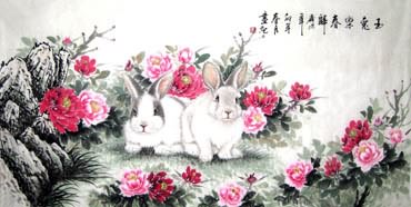 Chinese Rabbit Painting,69cm x 138cm,4472001-x