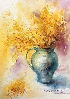 Flowers & Bird Watercolor Painting,53cm x 75cm,wcl72184001-x