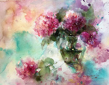 Flowers & Bird Watercolor Painting,30cm x 40cm,cyy72107004-x