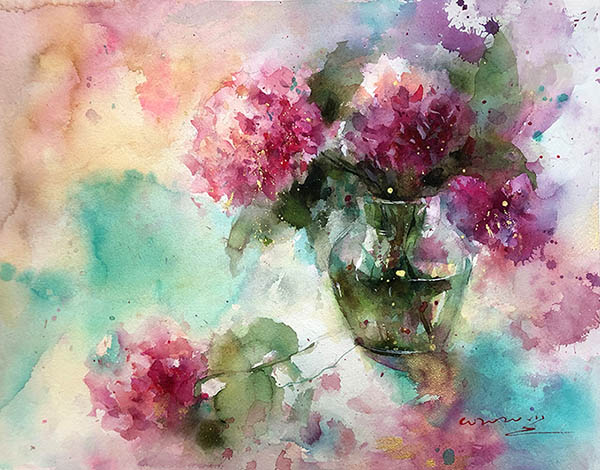 Flowers & Bird Watercolor Painting,30cm x 40cm(12〃 x 16〃),cyy72107004-z