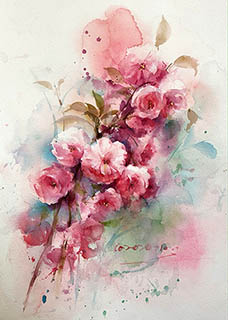 Flowers & Bird Watercolor Painting,27cm x 39cm,cyy72107011-x