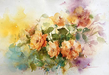 Flowers & Bird Watercolor Painting,27cm x 39cm,cyy72107011-x