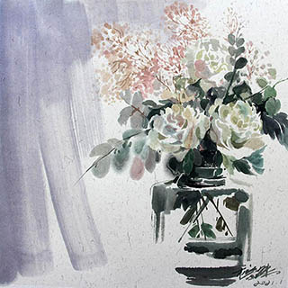 Flowers & Bird Watercolor Painting,38cm x 38cm,fbj72108008-x