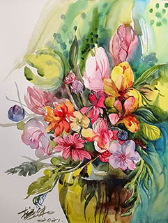 Flowers & Bird Watercolor Painting,55cm x 40cm,pz72109008-x