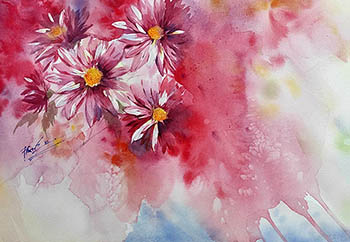 Flowers & Bird Watercolor Painting,55cm x 40cm,pz72109001-x