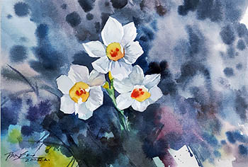 Flowers & Bird Watercolor Painting,38cm x 38cm,pz72109009-x