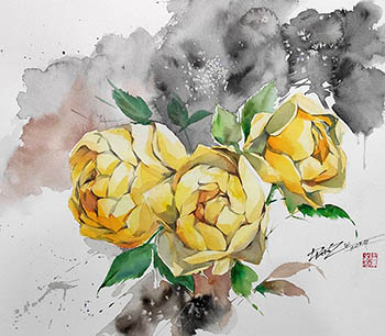 Flowers & Bird Watercolor Painting,55cm x 40cm,pz72109008-x